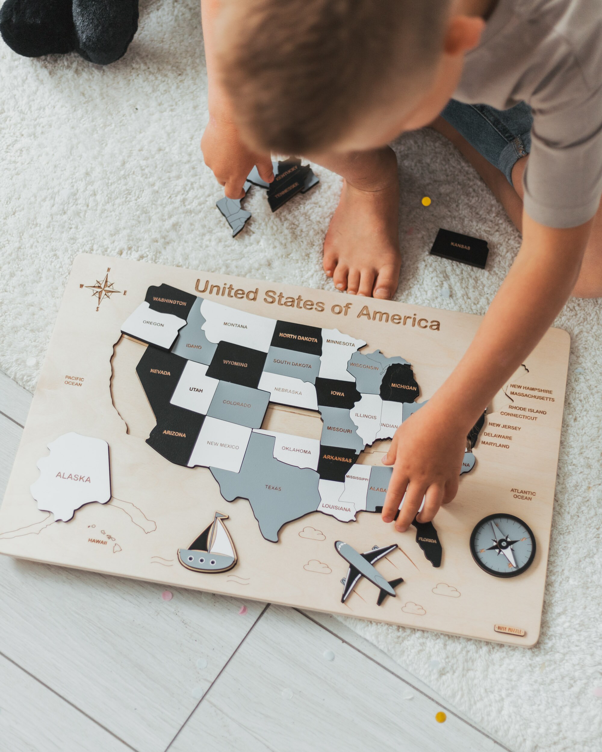 United States Wood Puzzle US Map for Kids Wooden | Etsy