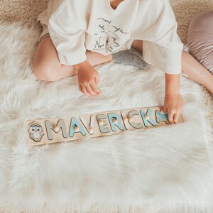Wood Name Puzzle With Pegs Sensory Toys Baby Girl and Boy Gift for Toddlers 1st Birthday Wooden Toys Newborn Gift Personalized image 2