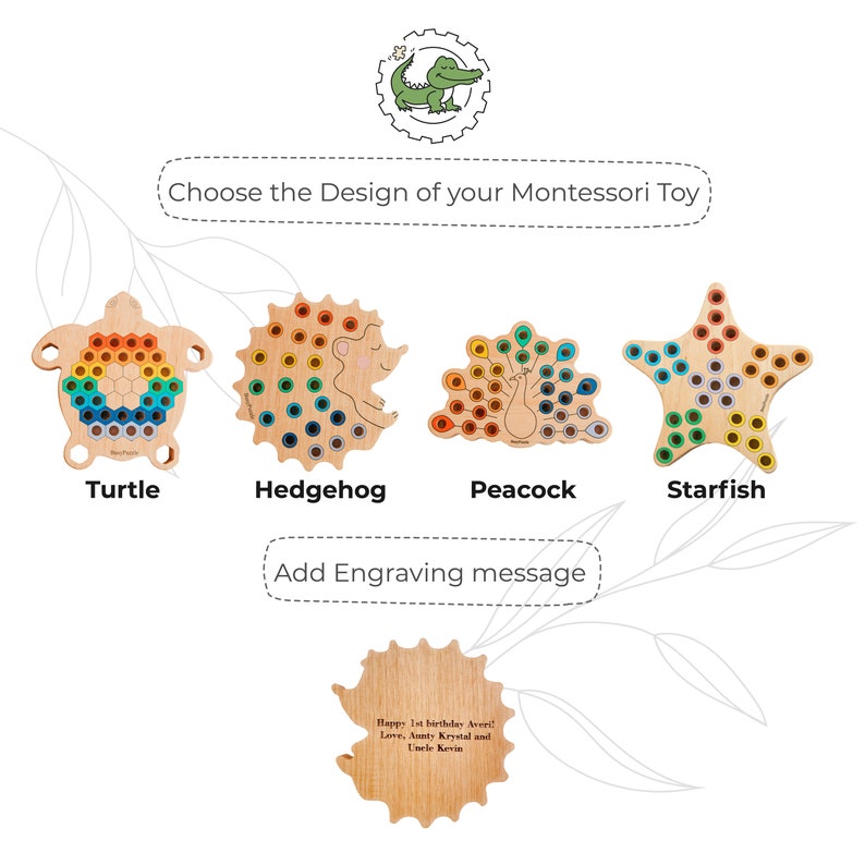 Houten Egel Montessorispeelgoed voor peuters 3 jaar oud cadeau Uniek verjaardagscadeau voor jongen en meisje Handgemaakt stim speelgoed Kerstcadeau afbeelding 9