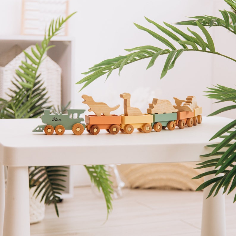 Freight Train With Dinosaurs Wooden Toys For Toddlers Dino Birthday Gift For Kids Sensory Toys Baprtism Gifts Montessori Preschool Toys image 2