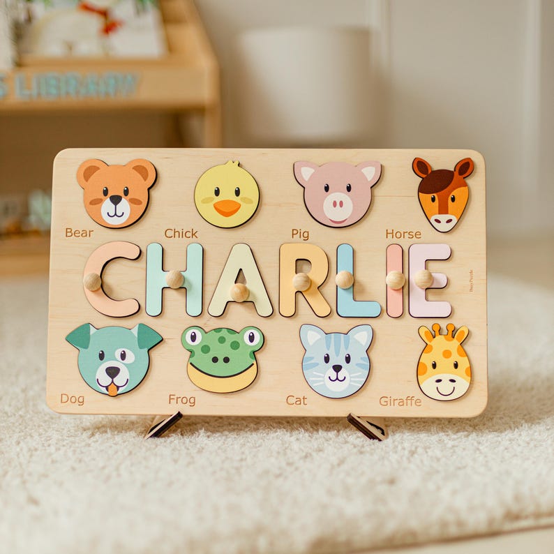 Baby Girl Name Puzzle, Personalized Puzzle With Farm Animals, 3 Years Old, Christmas Gifts For Kids, Wooden Toddler Toys, Montessori Board image 3