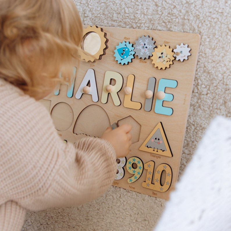 Personalized Busy Board Custom Birthday Baby Gift Wooden Name Puzzle Educational Toys For Kids Montessori Board Sensory Toys For Toddlers image 6