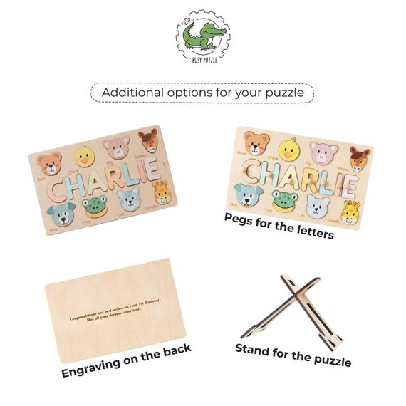 Personalized Wooden Name Puzzles For Toddlers 1-3, Custom