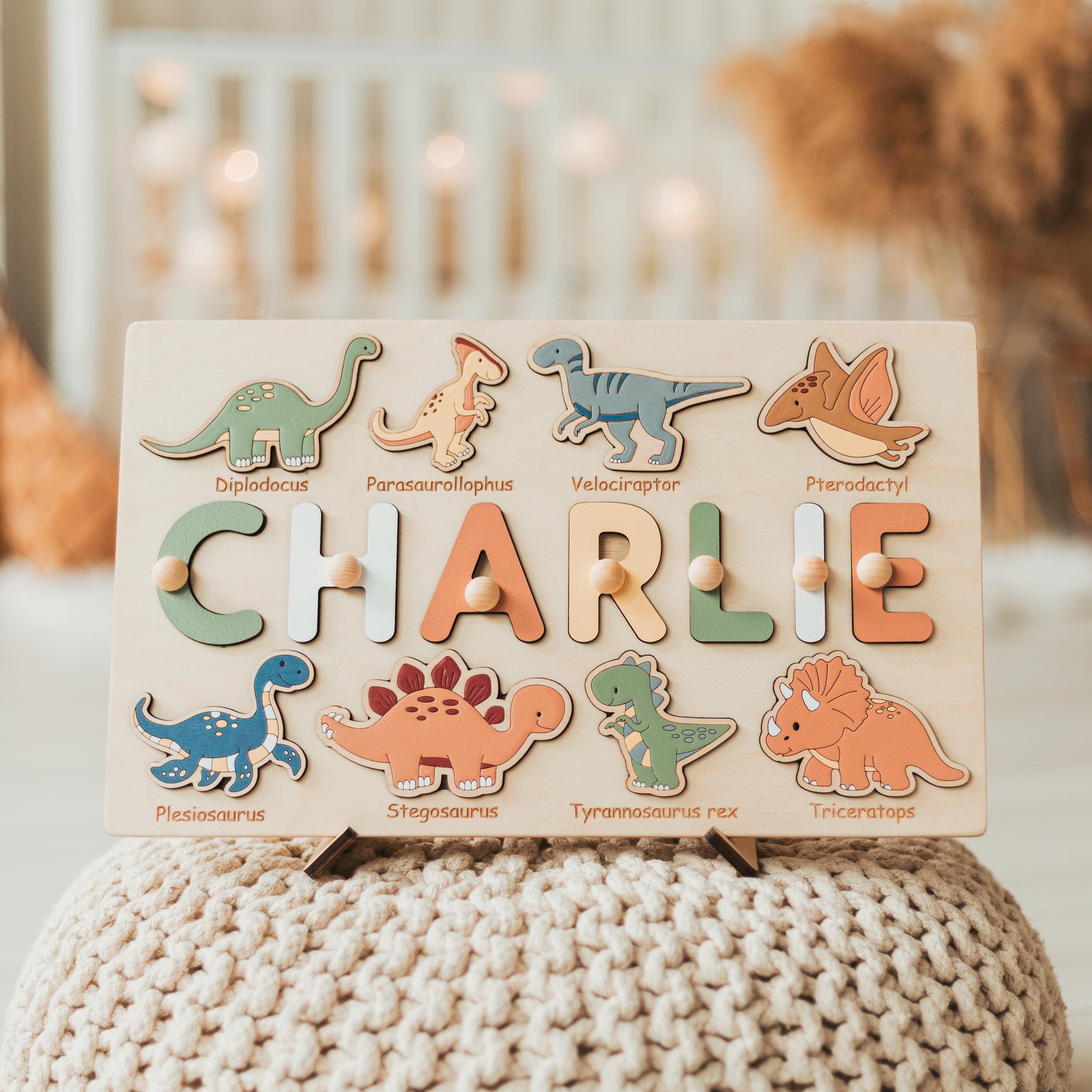 1st Birthday Dinosaur Gift Custom Dinosaur Name Puzzle Dino Baby Shower Gift Personalized Baby Gift Newborn Room Decor First Christmas Gift