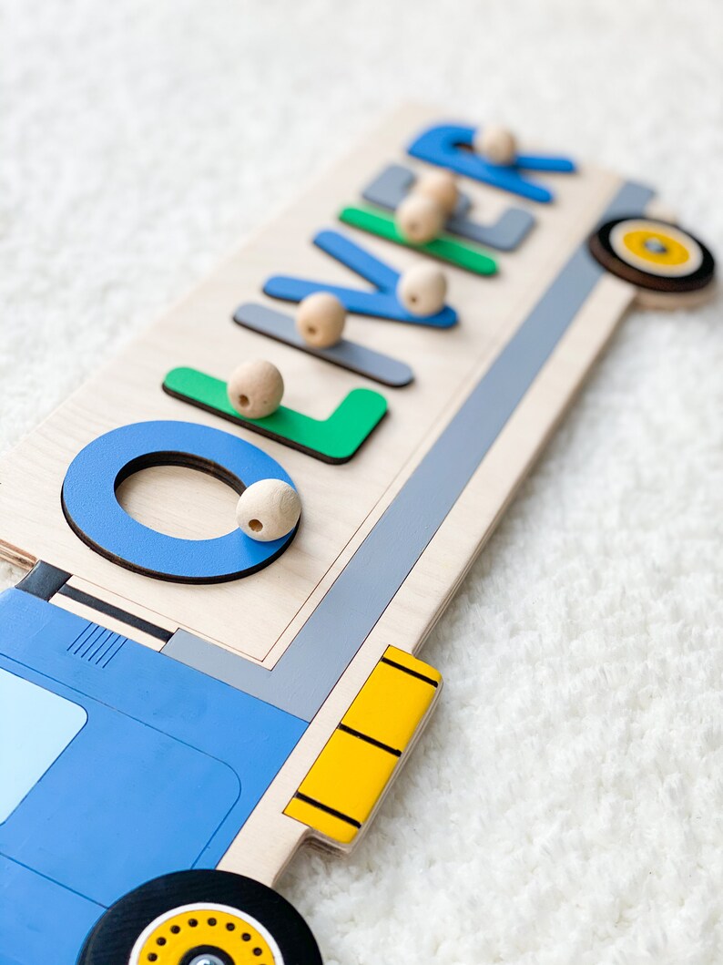 Auto Name Puzzle Wooden Toy Truck Baby Name Kids Toys Etsy