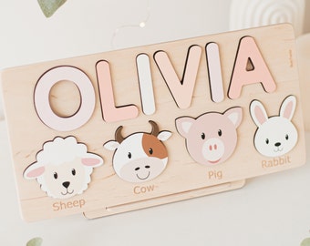 Custom Name Puzzle with Animals Unique Baby Gift Keepsake Gifts For Kids Personalized Puzzle With Farm Animals Montessori Board Kids Toys