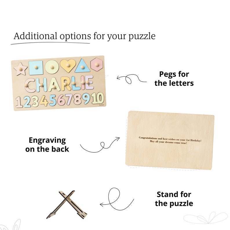 Namenspuzzle aus Holz mit Formen und Zahlen, Lernspielzeug für Kleinkinder, Geburtstags und Weihnachtsgeschenke für Kinder, personalisiertes Kindergeschenk Bild 6