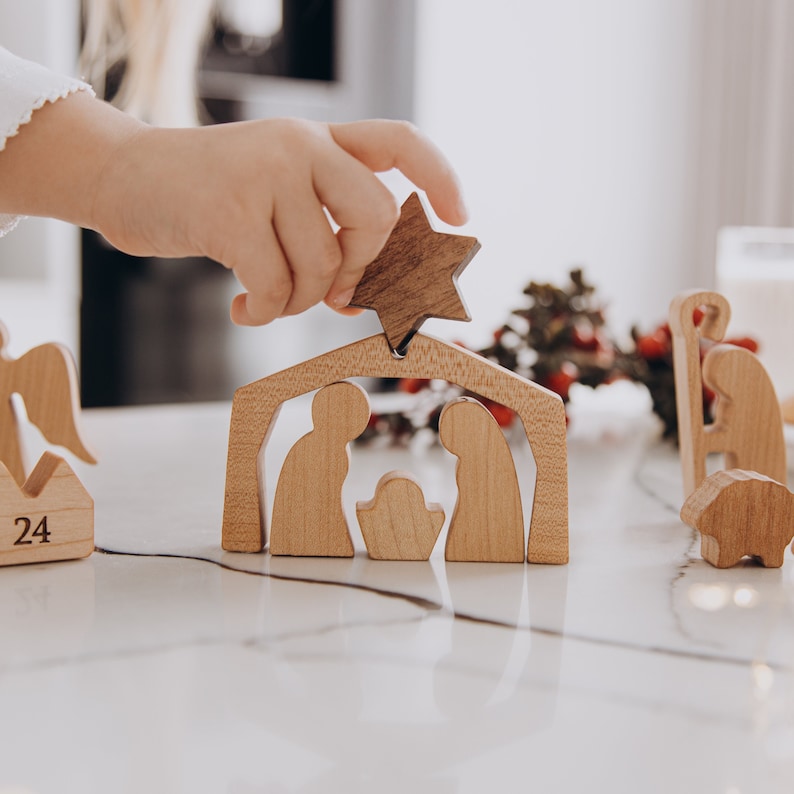 Reusable Advent Calendar. Holiday Home Decor. Christmas Countdown. Wooden Nativity Scene Set. Rustic Seasonal Decor. Christmas Family Gifts. image 1