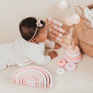 Pastel Pink Rainbow Stacker Wooden Rainbow Toy Boho Rainbow Decor Rainbow Stacker Montessori Toys Building Blocks image 2