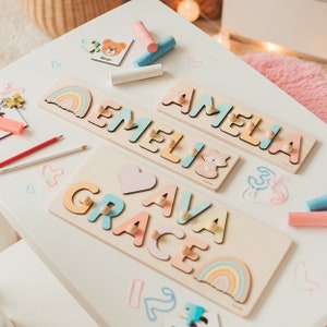 Personalized Name Puzzle With Pegs New Christmas Gifts for Kids Wooden Toys Baby Shower Custom Toddler Toys First Birthday 1st Gifts image 3