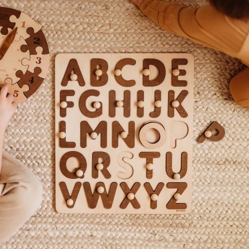 Natural Wooden Alphabet Puzzle, Easter Gifts For Kids image 6