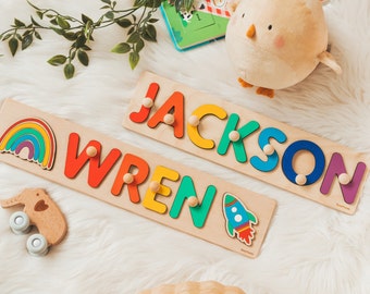 Rainbow Puzzle Toddler Boy Gift Wooden Sensory Toys 1st Birthday Gift Nursery Name Sign First Christmas Gift Montessori Toddler Toys