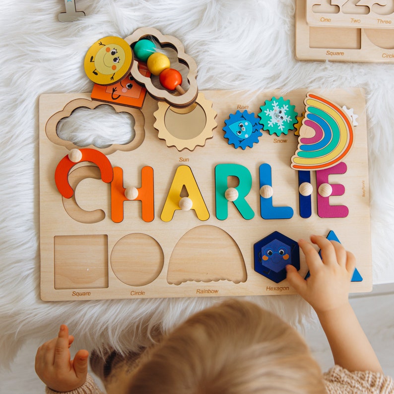 Personalized Busy Board Custom Birthday Baby Gift Wooden Name Puzzle Educational Toys For Kids Montessori Board Sensory Toys For Toddlers image 2