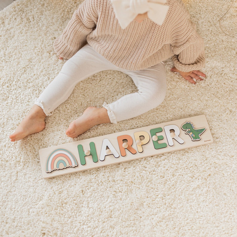 Custom Handmade Name Puzzle First Birthday Girl Gift Montessori Toys Personalized Baby Natural Wooden Toy Baby Shower Gift Newborn image 4