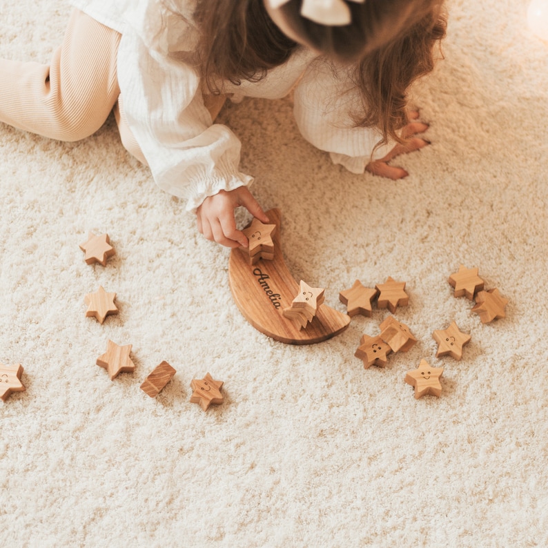 Personalized Gifts For Kids, Balance Moon Toy With Stars, Birthday Girl, Toddler Wooden Toys, Montessori Balancing Game, Engraved Name Sign image 8