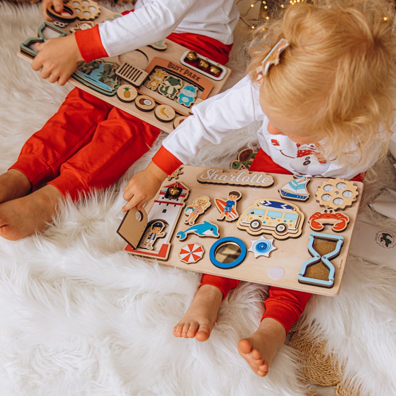 Personalized Busy Board. Wooden Montessori Board. Toys For Toddlers. Custom Birthday Gift For Kids. Ocean Nursery Decor. Activity Board. image 3