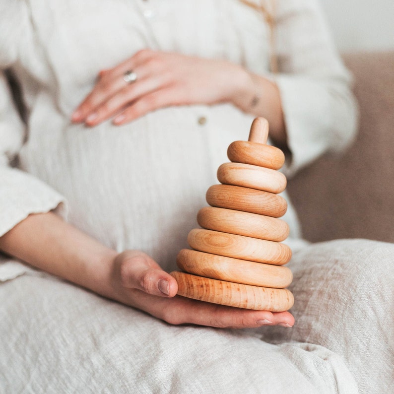 Montessori Pyramid, Eco Friendly Toys, Baby Gift Personalize, Wooden Stacking Rings, 1st Birthday Boy and Girl, Minimalist Nursery Decor image 6