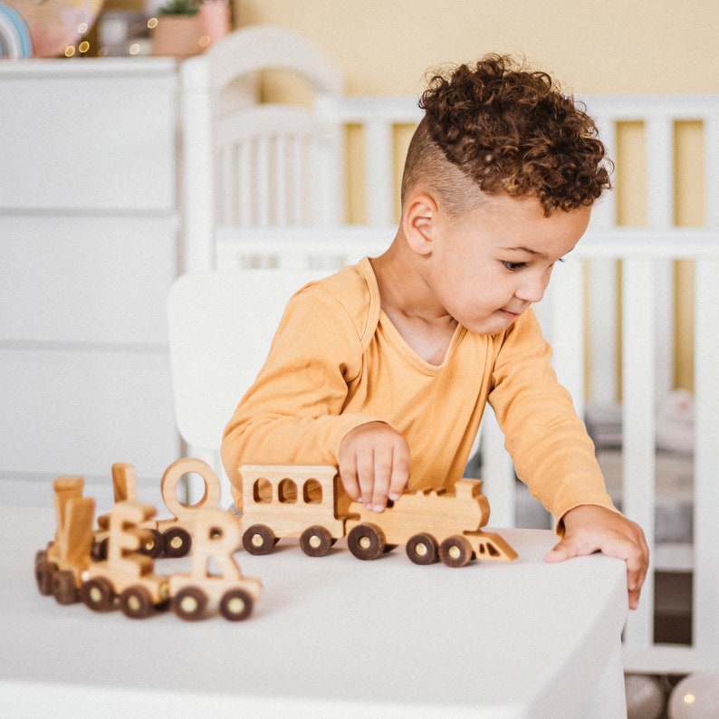 Wooden Train With Name, 1 Year Old Boy, 1st Birthday Gift, Wooden Montessori Toy For Toddlers, Baby Boy Personalized Gift, Custom Name Sign image 5