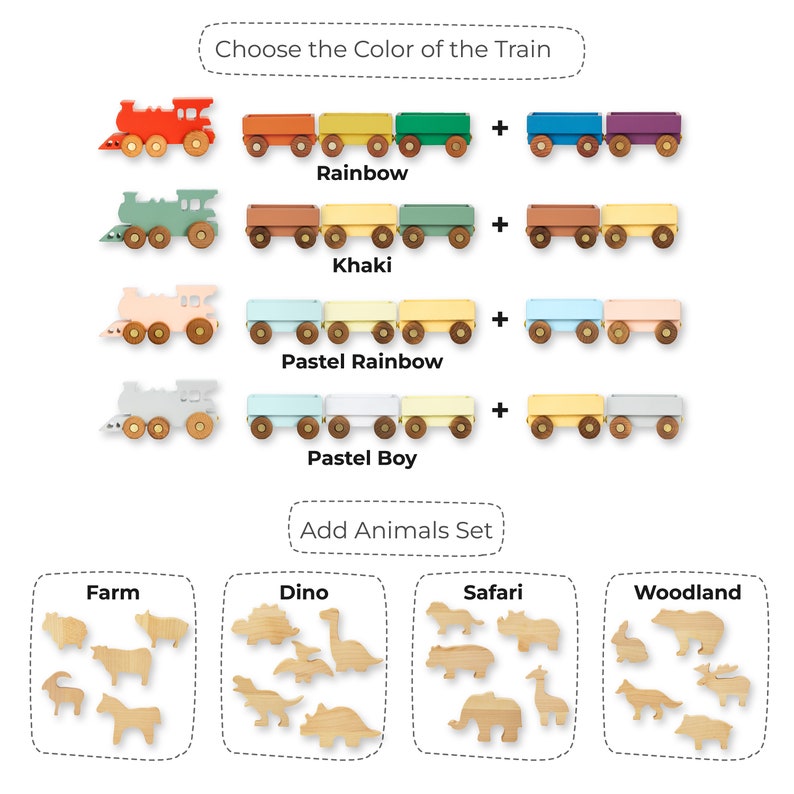 Wooden Toy Train With Set of Animals Personalized Name Gift For Kids 1st Birthday Boy and Girl Gift For Toddlers Sensory Toys Nursery Decor image 9