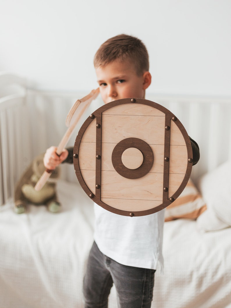 Wooden Toy Shield And Weapon For Kids - Waldorf Toys - Personalized Christmas Gifts 