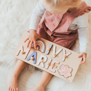 Custom Baby Name Puzzle, Purple Nursery Decor, Toddler Wooden Name Sign, First Birthday Girl Gift, Unique Easter Gift For Kids