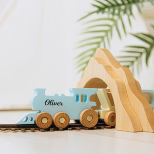 Wooden Toy Train With Name, Personalized Baby Gift, Toys For Toddlers, 1st Birthday Boy Gift, Sensory Toys For Kids, First Easter Gift image 3