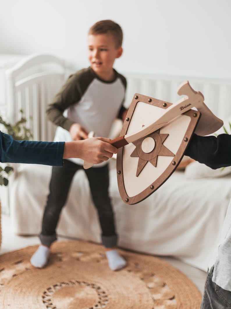 Wood Handmade Shield With Weapon at Extra Charge - Traditional Toy - Waldorf Toys - Christmas Gifts For Kids 