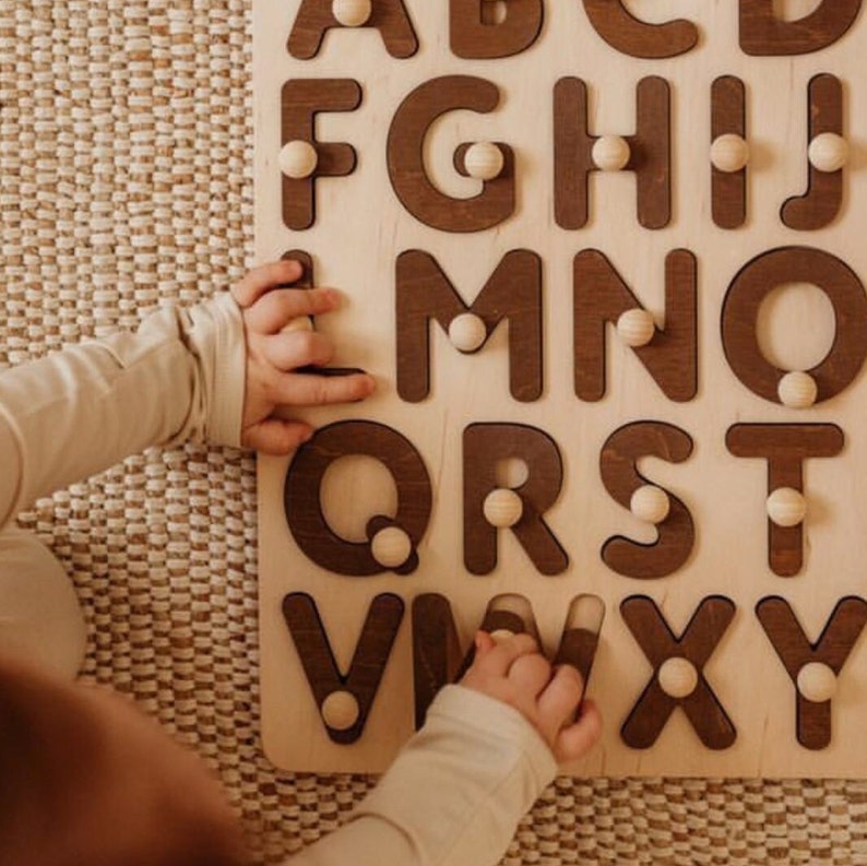Natural Wooden Alphabet Puzzle, Easter Gifts For Kids image 3