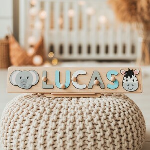 Custom Name Puzzle Animals Baby Gift Personalized Toddler Toys 1, 2, 3 Year Old Educational Toys Unique Baby Gift Wooden Montessori Toys image 4