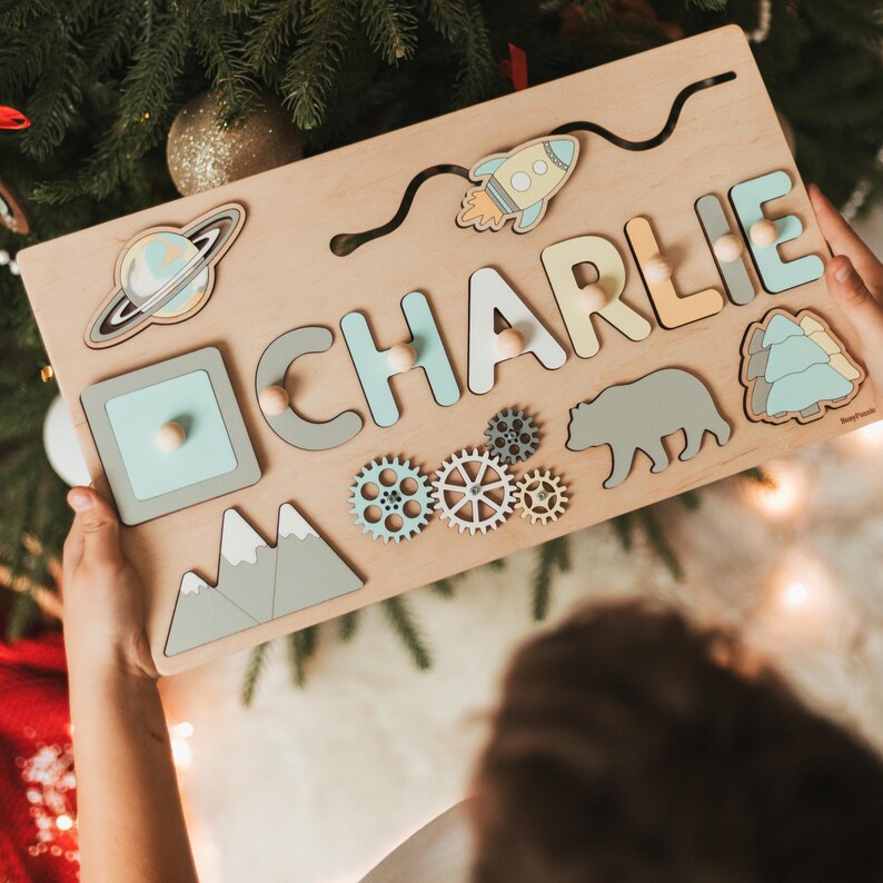 Personalized Busy Board Sensory Activity Wooden Toys Custom Name Baby