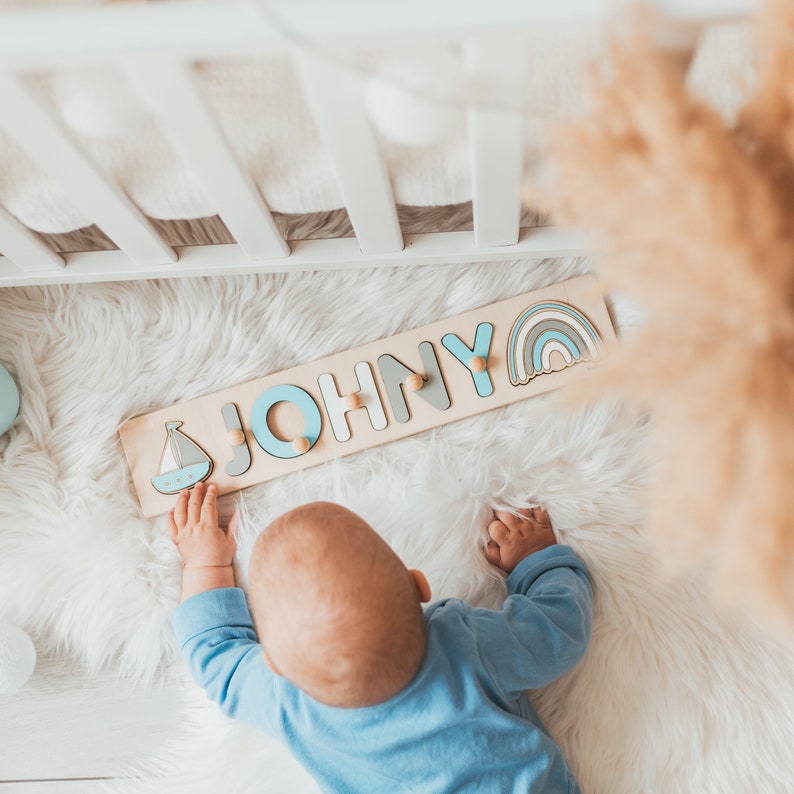 Baby Girl and Baby Boy Wooden Name Puzzle Montessori Toddler Toys Baby Gift Personalized Educational Toys Creative Personalized Gifts image 5