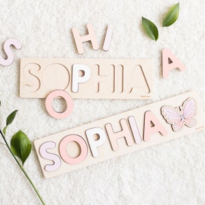 Custom Handmade Name Puzzle First Birthday Girl Gift Montessori Toys Personalized Baby Natural Wooden Toy Baby Shower Gift Newborn image 1