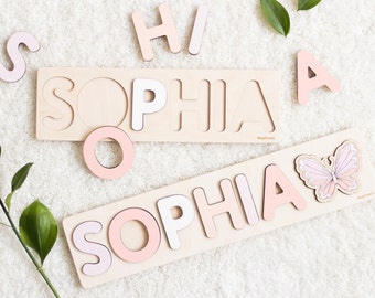 Custom Handmade Name Puzzle First Birthday Girl Gift Montessori Toys Personalized Baby Natural Wooden Toy Baby Shower Gift Newborn