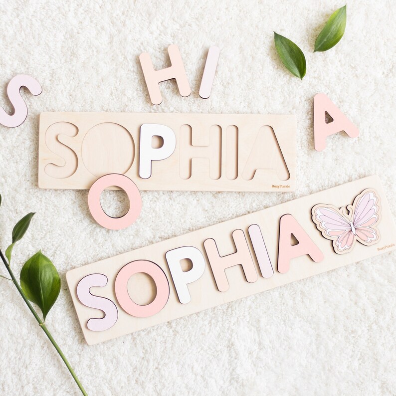 Custom Handmade Name Puzzle First Birthday Girl Gift Montessori Toys Personalized Baby Natural Wooden Toy Baby Shower Gift Newborn image 1