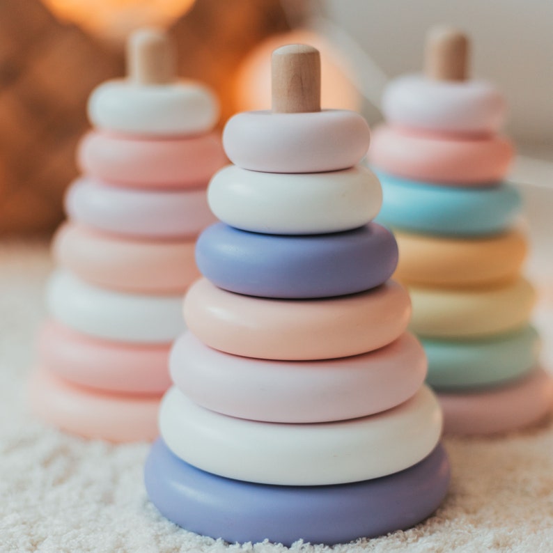 Wooden Pastel Rainbow Stacking Toy Large 7 Pieces Montessori Etsy