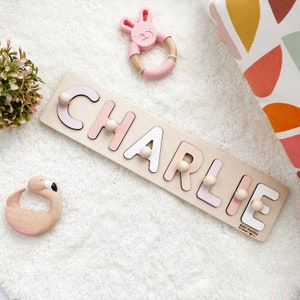 Baby Boy and Baby Girl Name Puzzle With Pegs Easter Gift Personalized Name Puzzle 1st Birthday Engraved Baby Gift Kids Toys image 6
