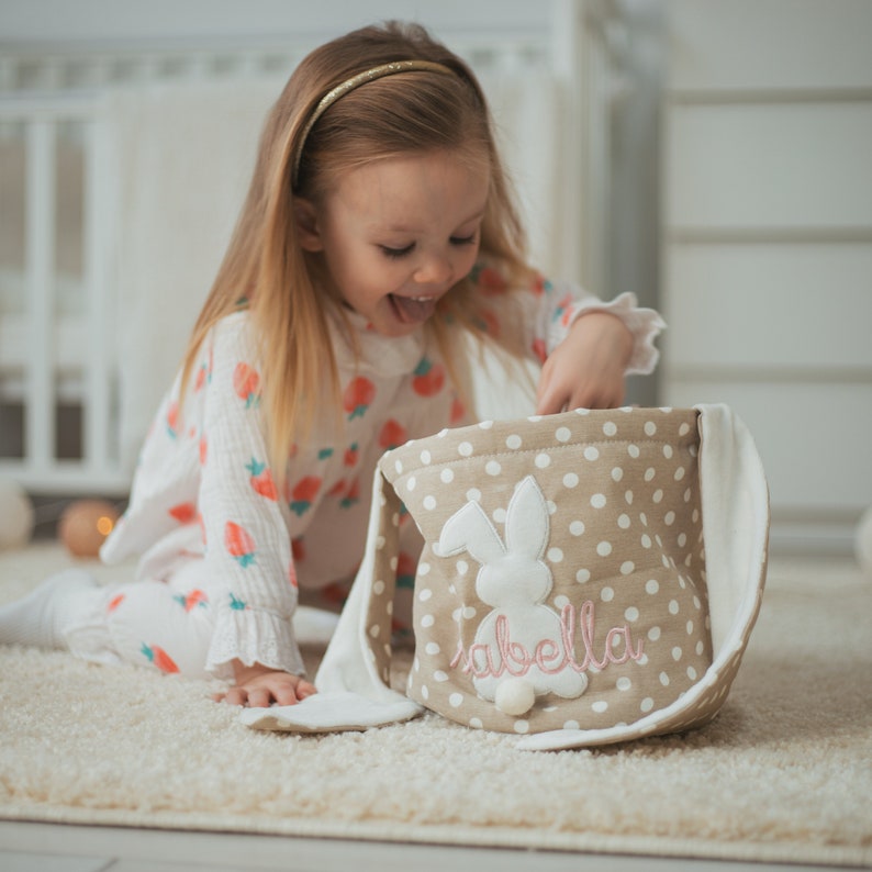 Personalized Easter Basket. Custom Embroidered Easter Bunny. Kids Easter Basket. Baby Girl And Boy Basket. Egg Basket For Easter Activities. image 9