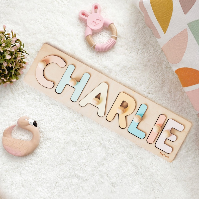 Personalized Name Puzzle With Pegs New Christmas Gifts for Kids Baby Shower Wooden Toddler Toys and Games First Birthday 1st Girl and Boy image 1