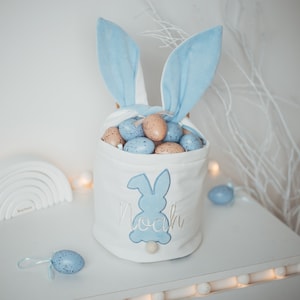 Personalized Easter Basket. Custom Embroidered Easter Bunny. Kids Easter Basket. Baby Girl And Boy Basket. Egg Basket For Easter Activities. image 7