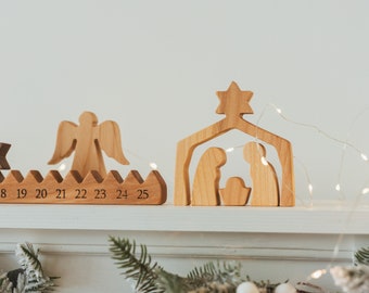 Wooden Advent Calendar | Nativity Scene | Baby First Christmas | Holiday Home Decor | Best Christmas Gifts | Christmas Ornaments