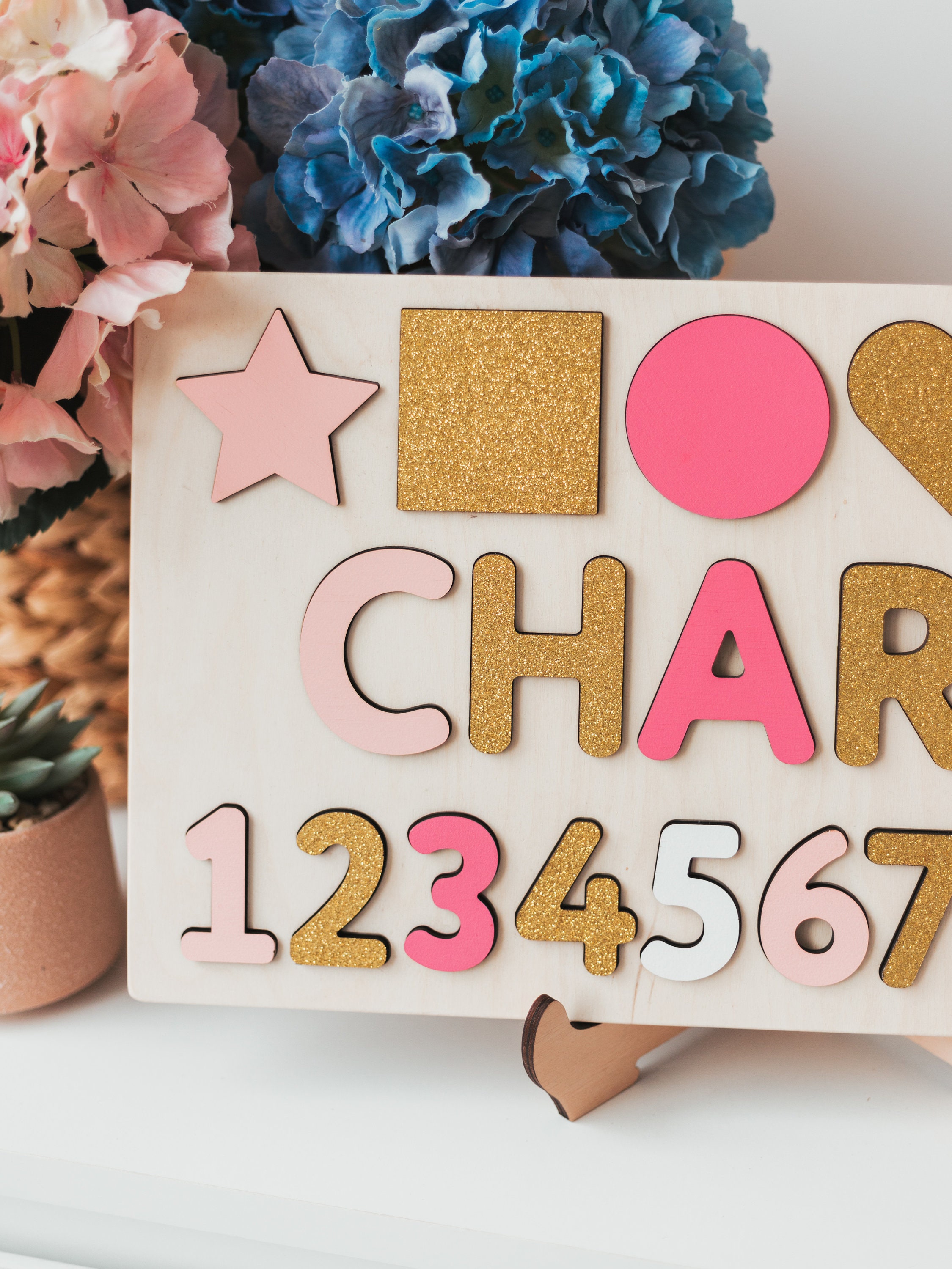Math Name Puzzle Shapes And Numbers With Pegs Gift For 1st Etsy