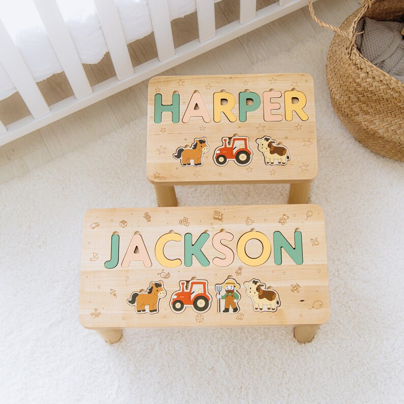 Personalized Farm Name Puzzle Step Stool Montessori Helper Kids ...