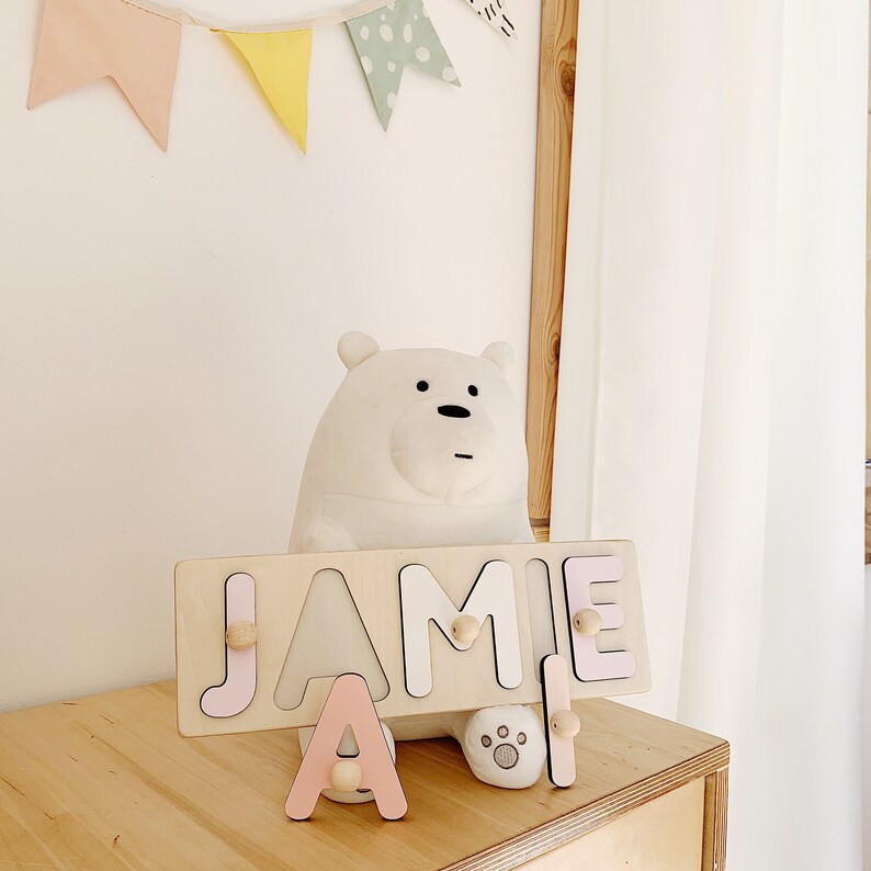 Baby Boy and Baby Girl Name Puzzle With Pegs -  Christmas Gift - Personalized Name Puzzle - 1st Birthday - Engraved Baby Gift - Kids Toys 