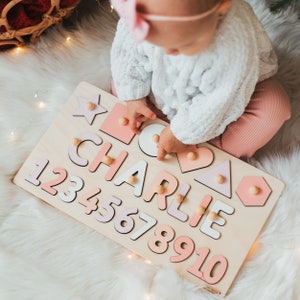 Wooden Shapes and Numbers For Kids, Personalized Toddler Puzzle, Custom Christmas Gifts, Unique Baby Girl Gift, Educational Montessori Board