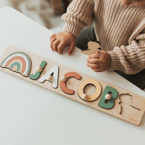 Baby Girl and Baby Boy Wooden Name Puzzle Montessori Toddler Toys Baby Gift Personalized Educational Toys Creative Personalized Gifts image 1