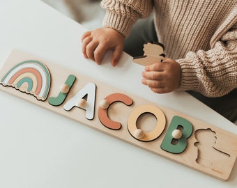 Baby Girl and Baby Boy Wooden Name Puzzle Montessori Toddler Toys Baby Gift Personalized Educational Toys Creative Personalized Gifts