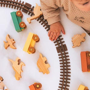 Wooden Toy Train With Set of Animals Personalized Name Gift For Kids 1st Birthday Boy and Girl Gift For Toddlers Sensory Toys Nursery Decor image 7