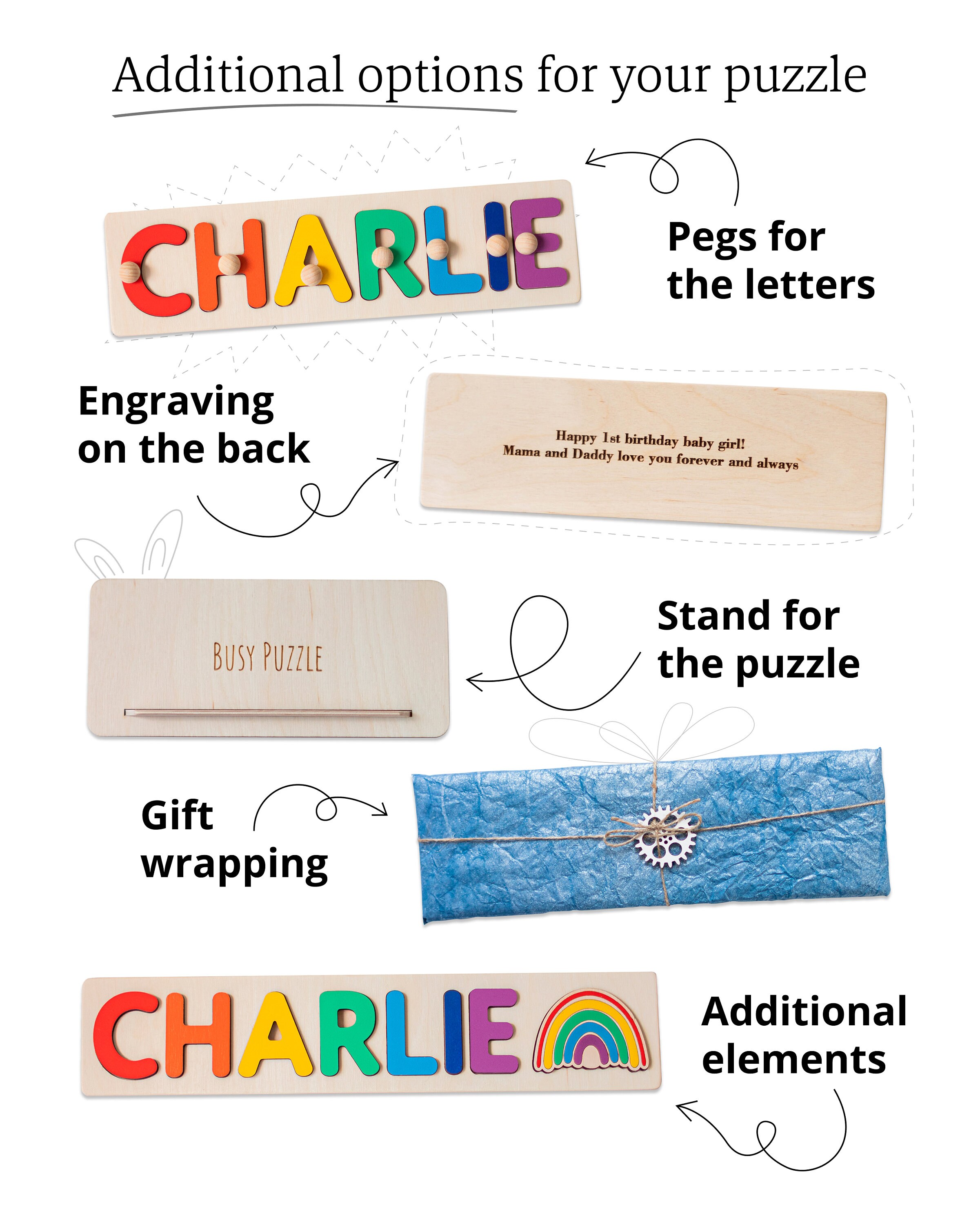 Personalized Name Puzzle With Pegs New Baby Gift Wooden Etsy