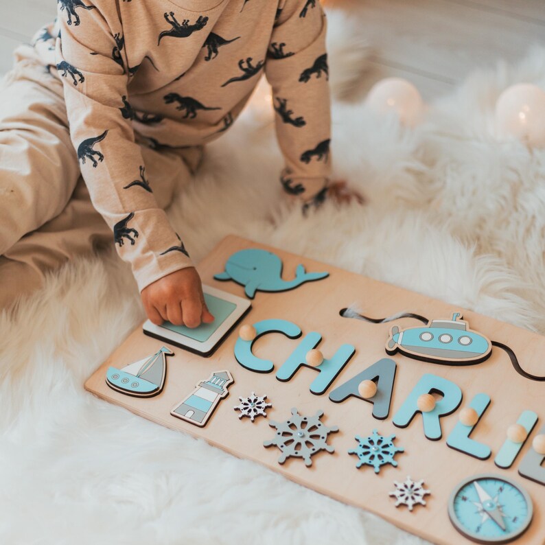 Personalized Busy Board Sensory Activity Wooden Toys Custom Name Baby