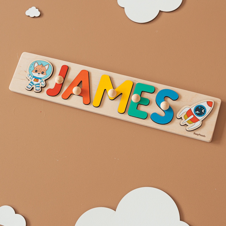 Baby Name Puzzle, 1st Birthday Gift, 1 Year Old Boy, Montessori Toddler Toys, Custom Wooden Name Puzzle, First Christmas Gift Personalized image 5